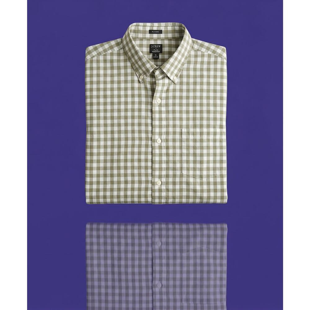 J.CREW Men's Flex Washed Gingham Button Down Shirt - XL Classic Fit, Tan & White